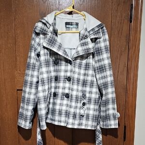 Maurices Black and White Plaid Pea Coat